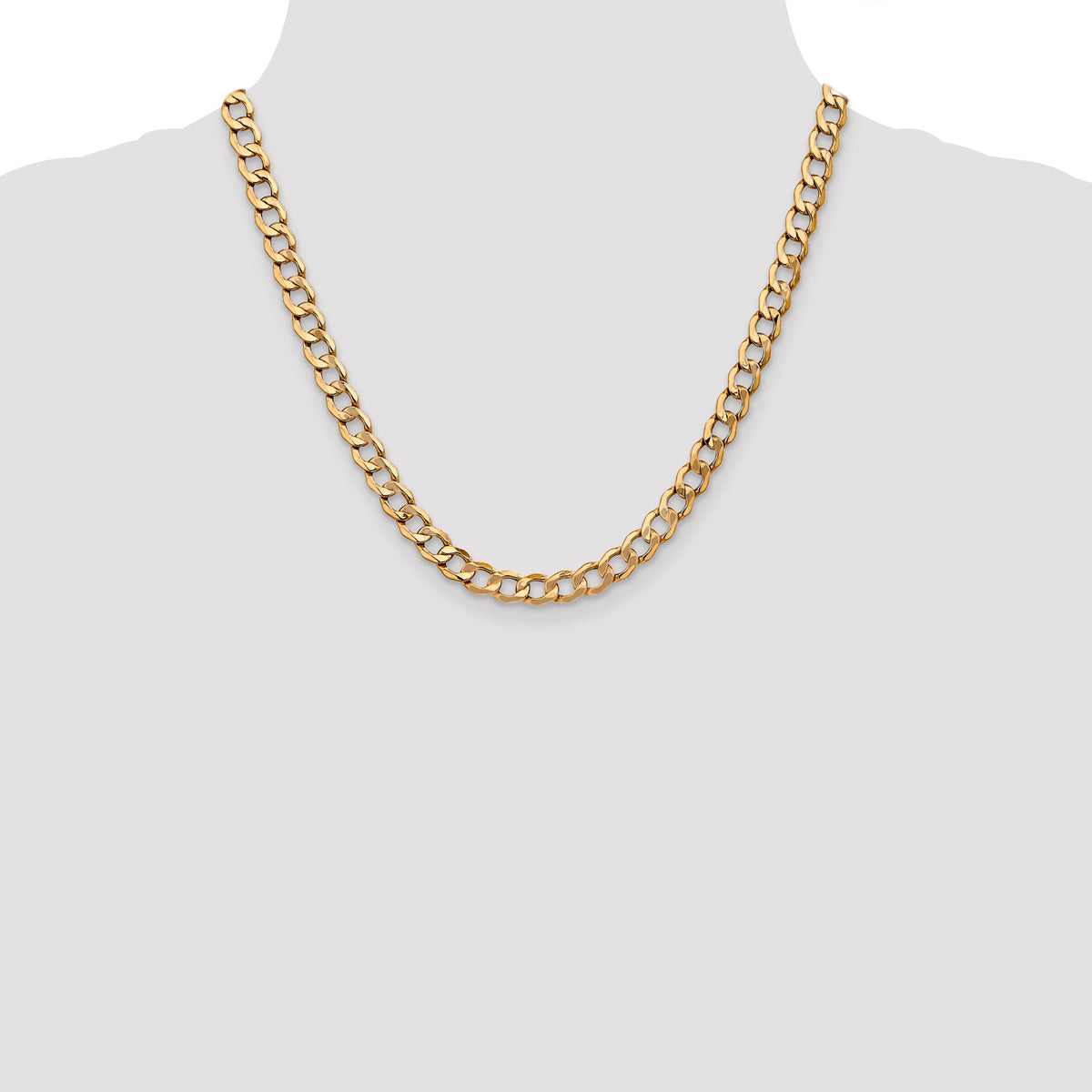 Gold (10K & 14K) Semi-Solid Curb Link Chain - 14k Yellow Gold / 20 in / 7 mm