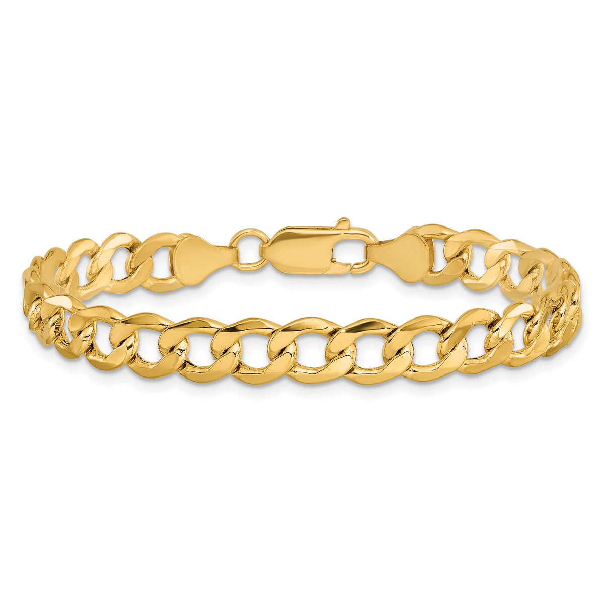 Gold (10K & 14K) Semi-Solid Curb Link Chain Bracelet - 14k Yellow Gold / 7 in / 7 mm