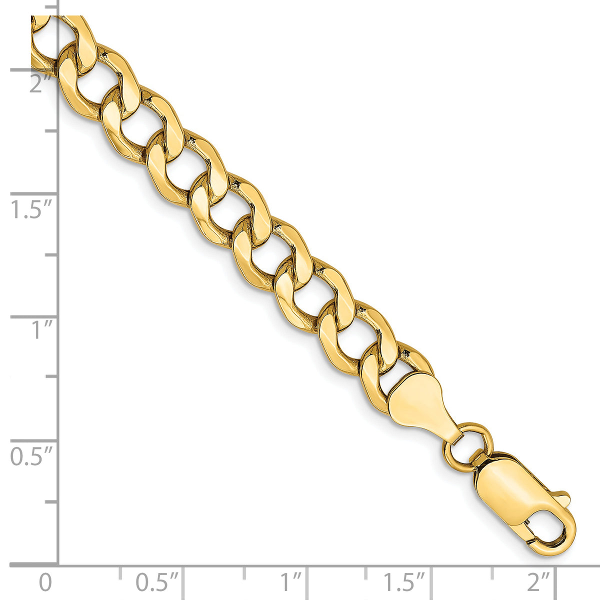 Gold (10K & 14K) Semi-Solid Curb Link Chain Bracelet - 14k Yellow Gold / 7 in / 7 mm