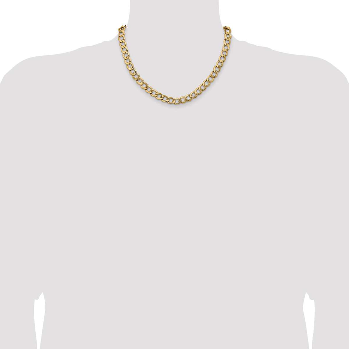 Gold (10K & 14K) Semi-Solid Curb Link Chain - 14k Yellow Gold / 18 in / 9 mm