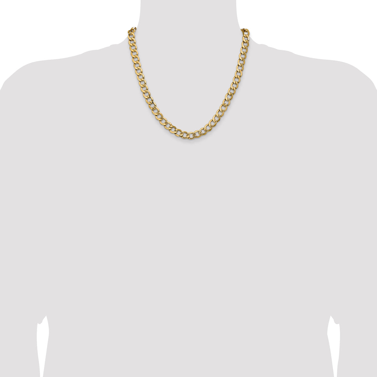 Gold (10K & 14K) Semi-Solid Curb Link Chain - 14k Yellow Gold / 20 in / 9 mm