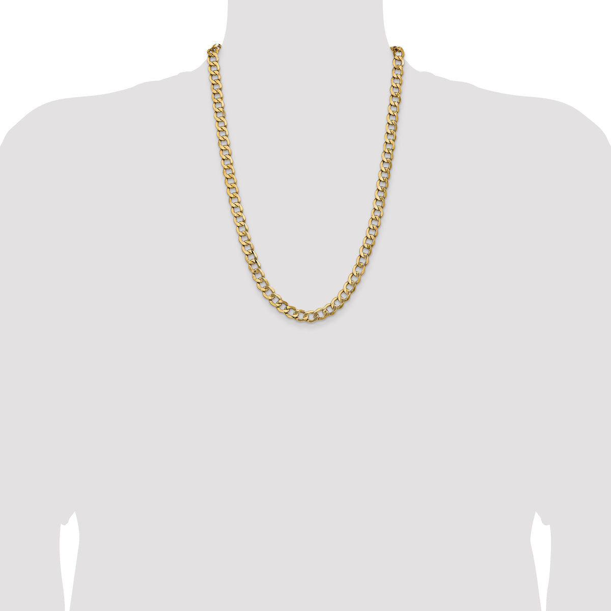 Gold (10K & 14K) Semi-Solid Curb Link Chain - 14k Yellow Gold / 24 in / 9 mm