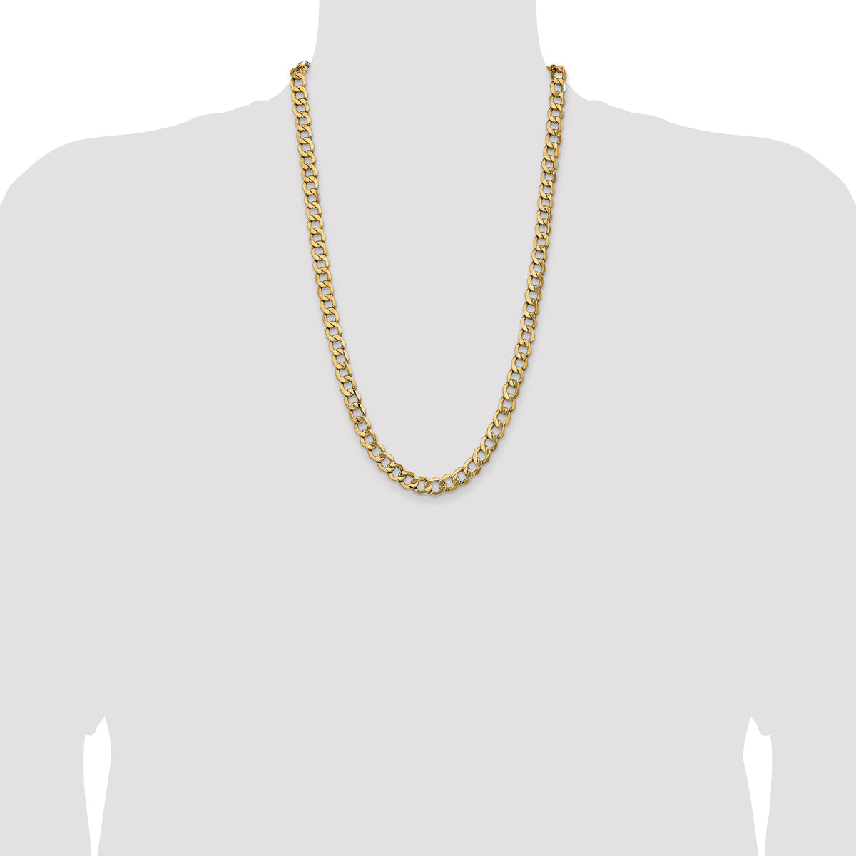 Gold (10K & 14K) Semi-Solid Curb Link Chain - 14k Yellow Gold / 26 in / 9 mm