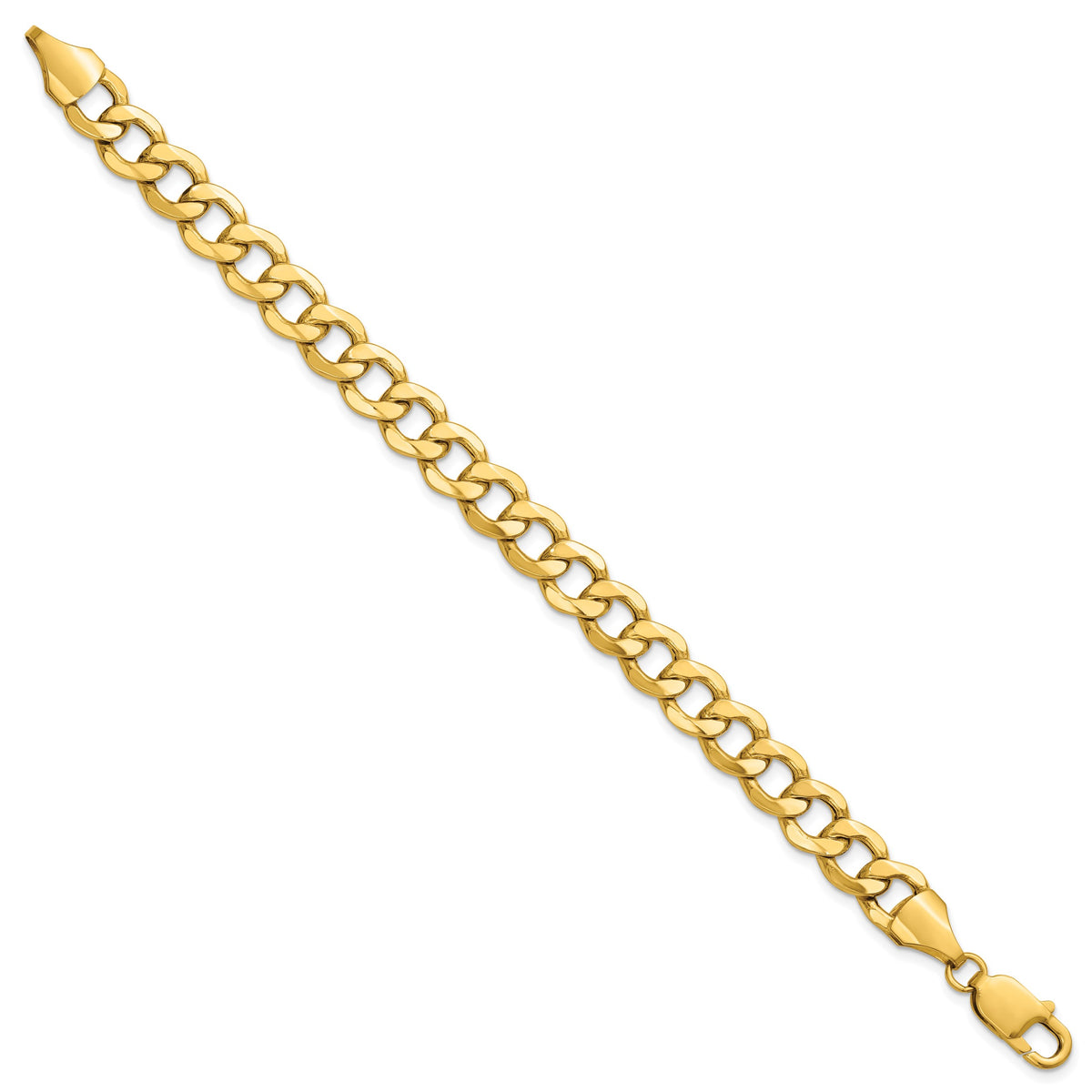 Gold (10K & 14K) Semi-Solid Curb Link Chain Bracelet - 14k Yellow Gold / 7 in / 9 mm