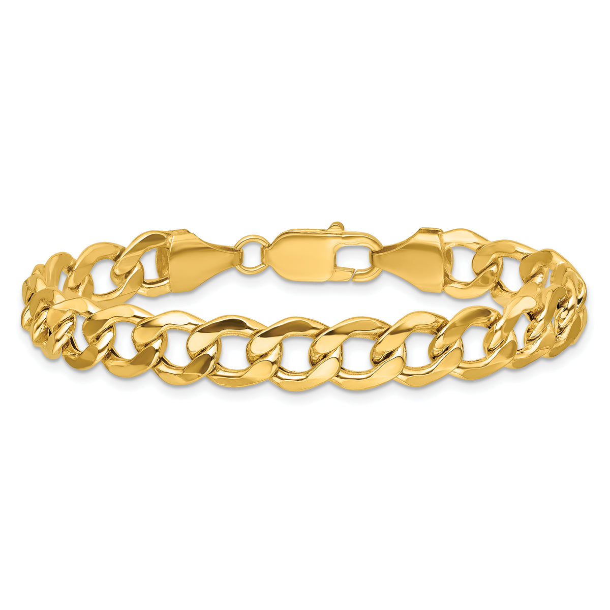 Gold (10K & 14K) Semi-Solid Curb Link Chain Bracelet - 14k Yellow Gold / 7 in / 9 mm