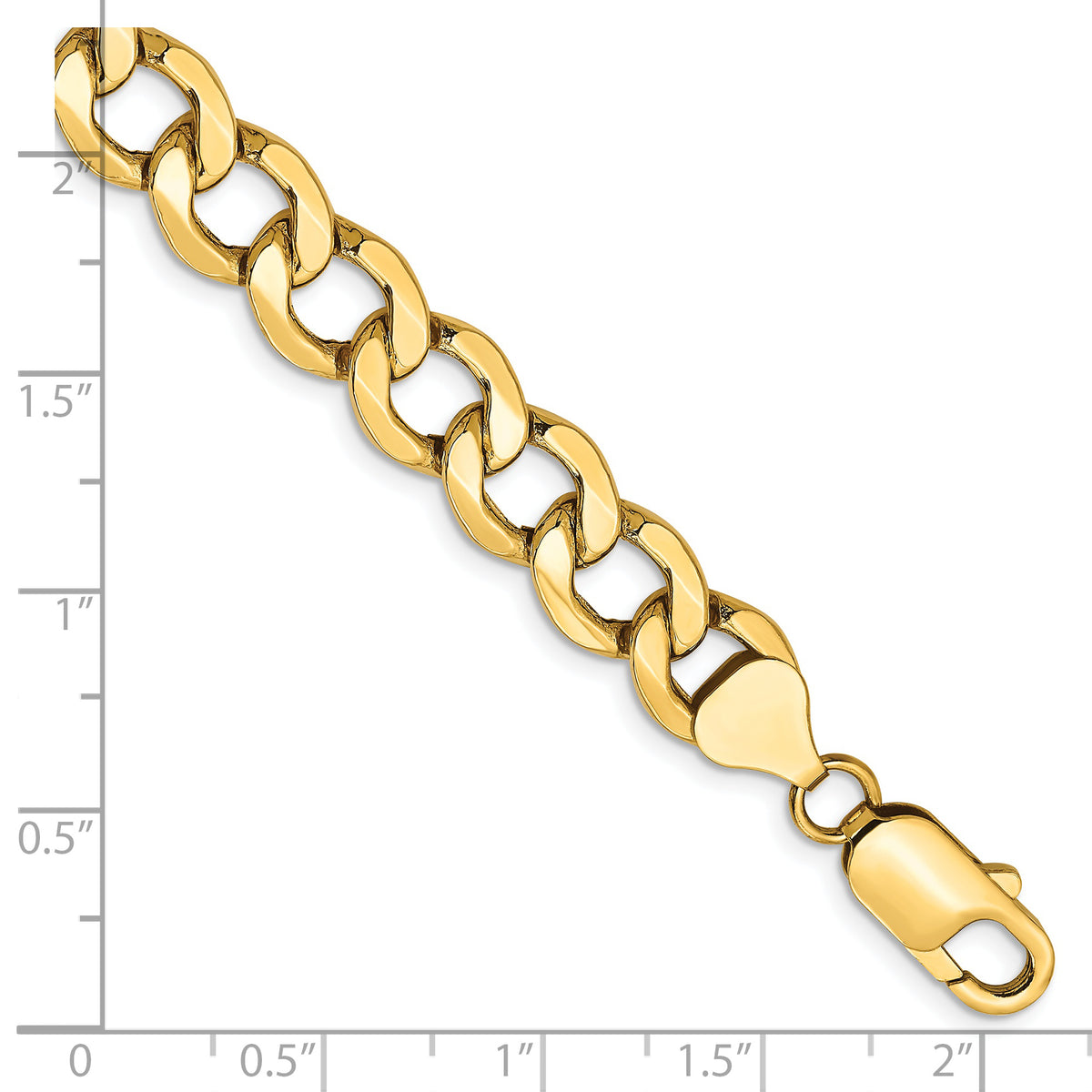 Gold (10K & 14K) Semi-Solid Curb Link Chain Bracelet - 14k Yellow Gold / 7 in / 9 mm