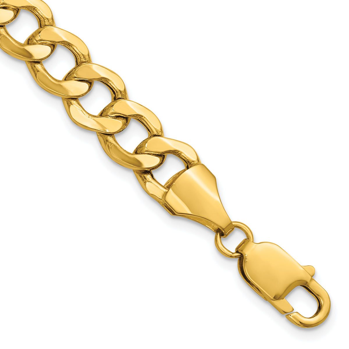 Gold (10K & 14K) Semi-Solid Curb Link Chain Bracelet - 14k Yellow Gold / 9 in / 9 mm