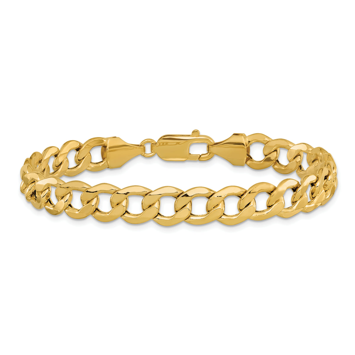Gold (10K & 14K) Semi-Solid Curb Link Chain Bracelet - 14k Yellow Gold / 8 in / 9 mm