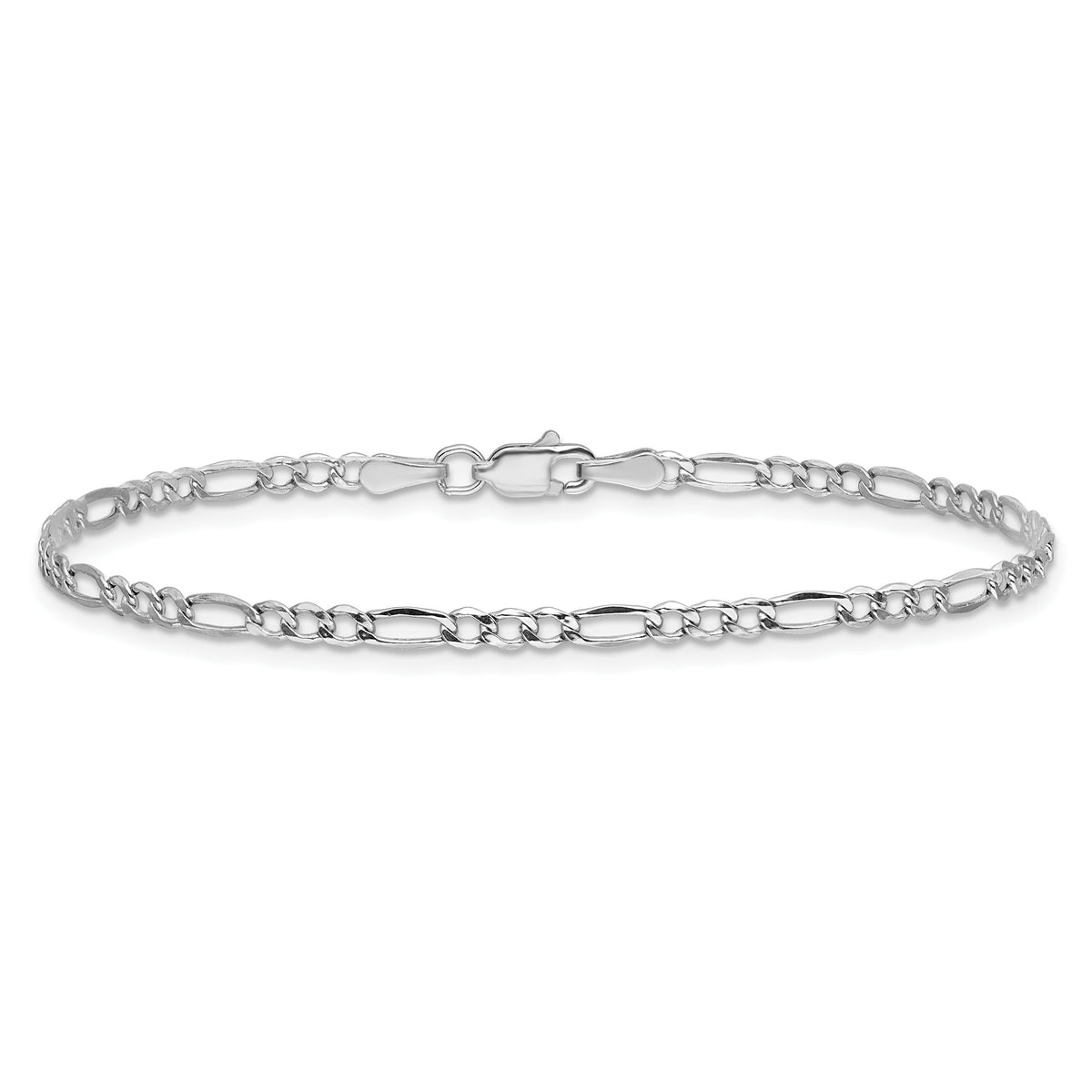 Gold (10K & 14K) Semi-Solid Figaro Chain Bracelet - 14k White Gold / 7 in / 2.5 mm
