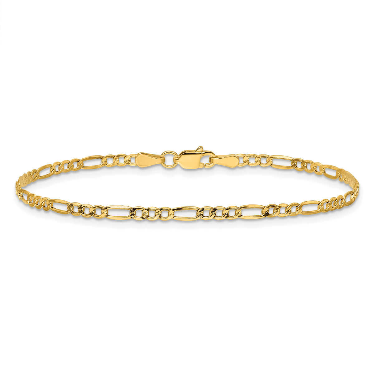 Gold (10K & 14K) Semi-Solid Figaro Chain Bracelet - 14k Yellow Gold / 7 in / 2.5 mm