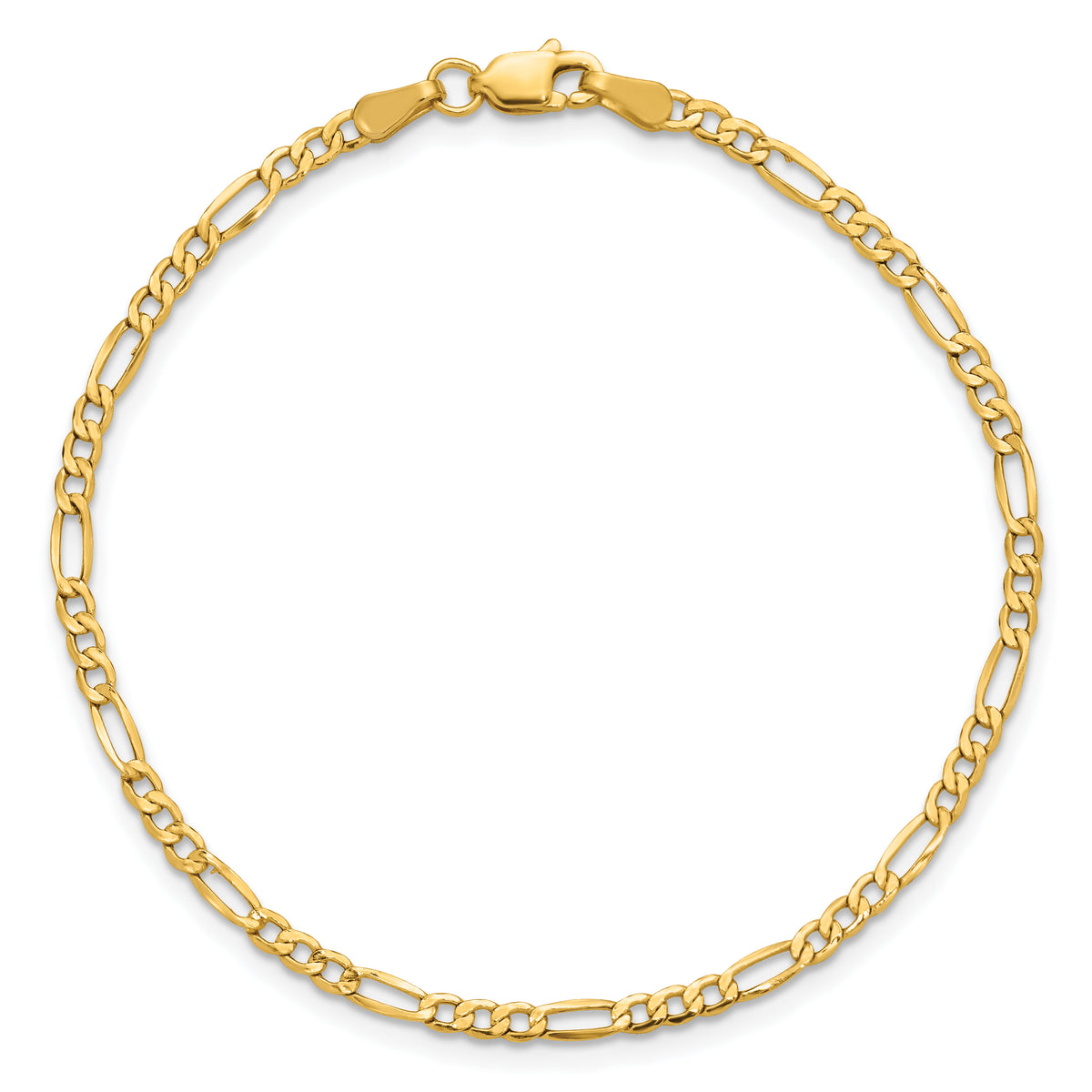 Gold (10K & 14K) Semi-Solid Figaro Chain Bracelet - 14k Yellow Gold / 7 in / 2.5 mm