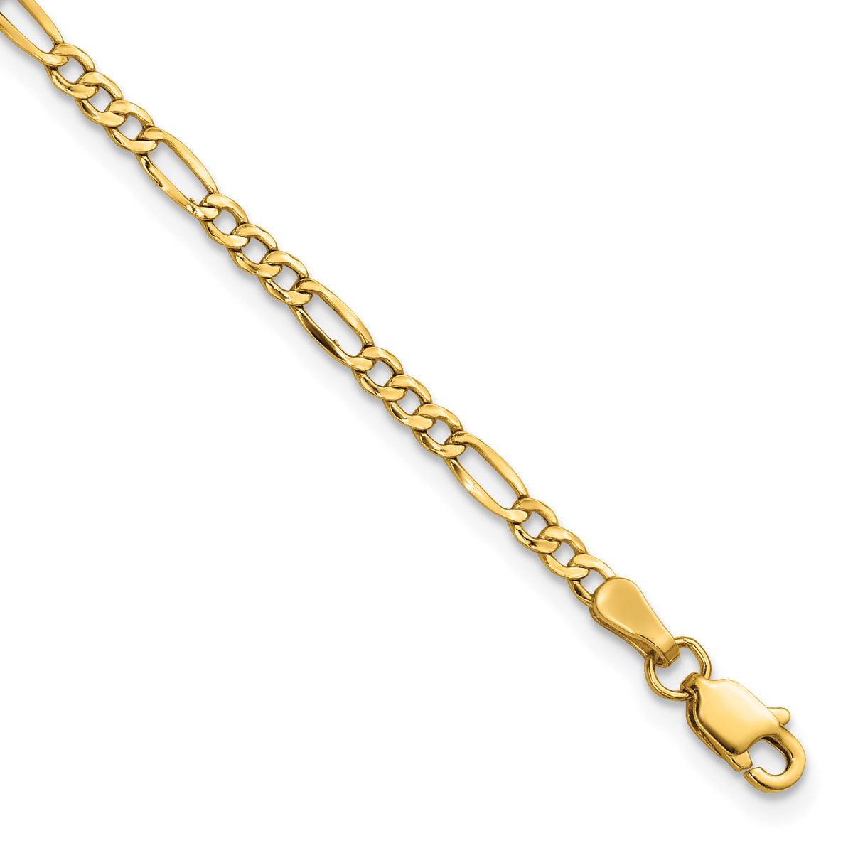 Gold (10K & 14K) Semi-Solid Figaro Chain Anklet - 14k Yellow Gold / 9 in / 2.5 mm