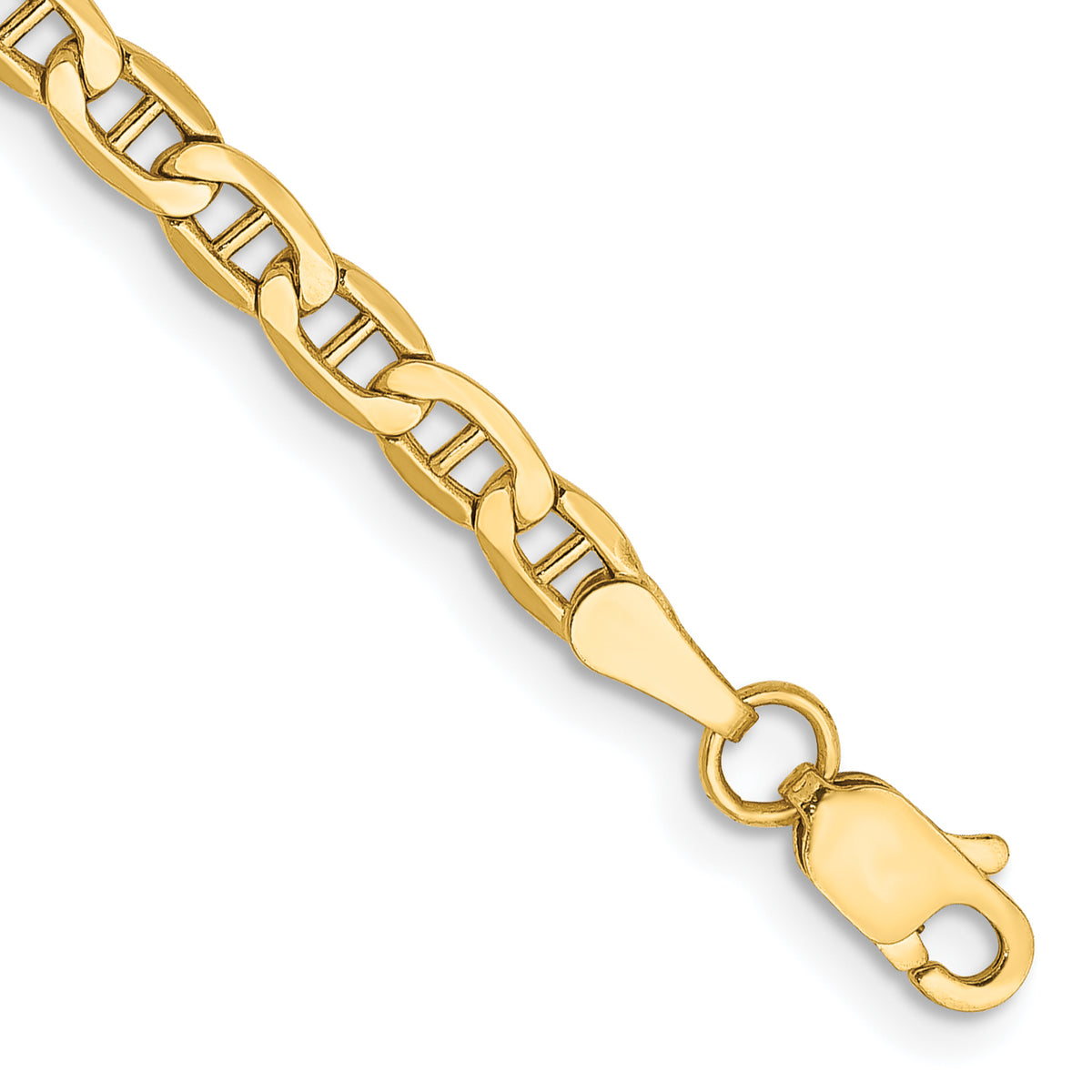 Gold (10K & 14K) Semi-Solid Anchor Chain Bracelet - 14k Yellow Gold / 7 in / 3.2 mm