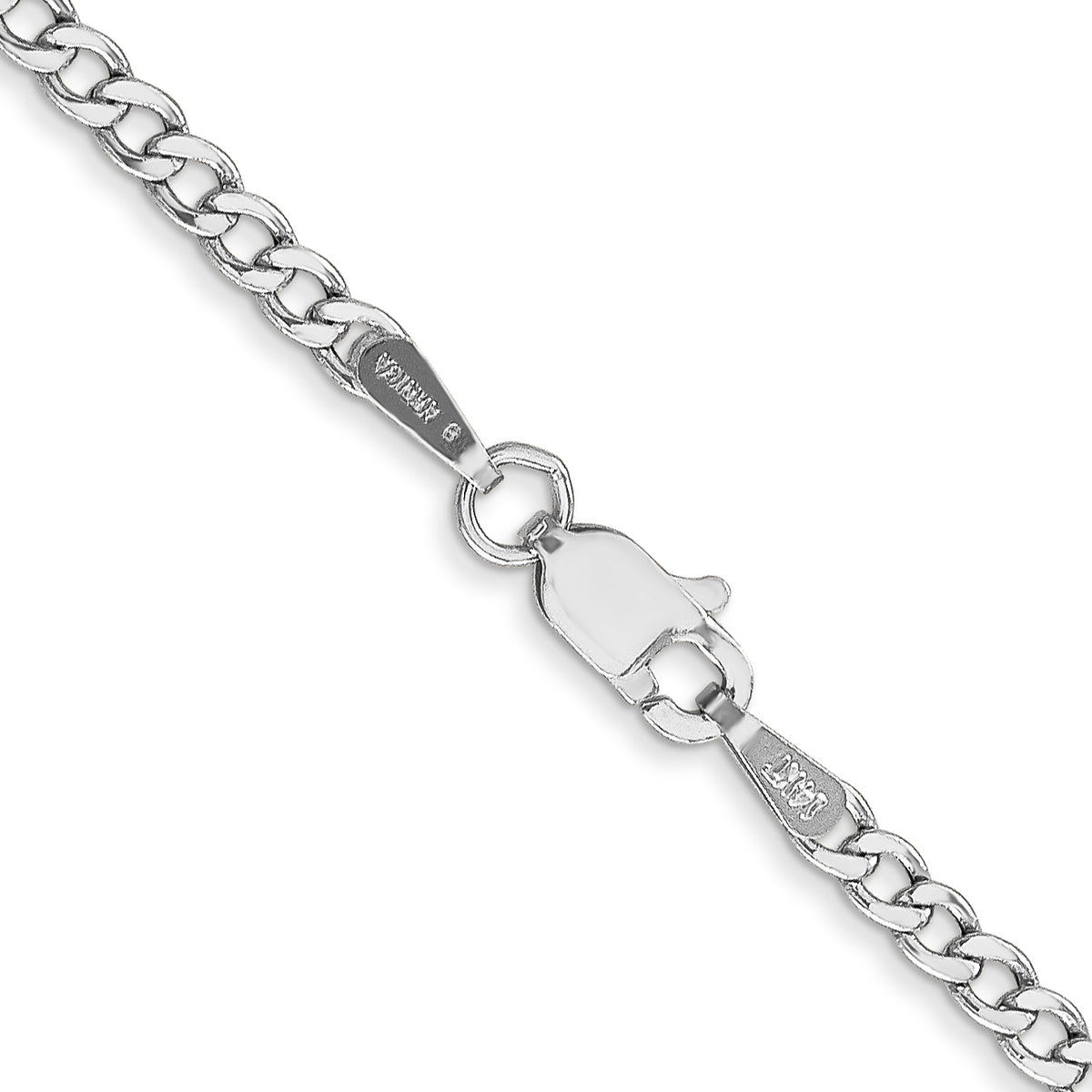 Gold (10K & 14K) Semi-Solid Curb Link Chain - 14k White Gold / 16 in / 2.5 mm