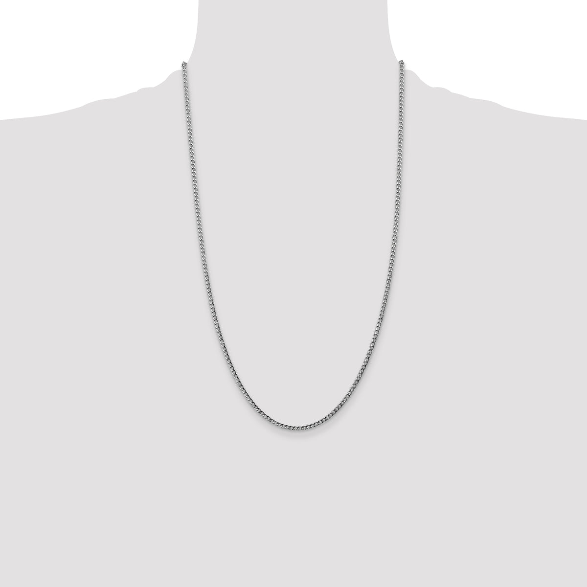 Gold (10K & 14K) Semi-Solid Curb Link Chain - 14k White Gold / 26 in / 2.5 mm