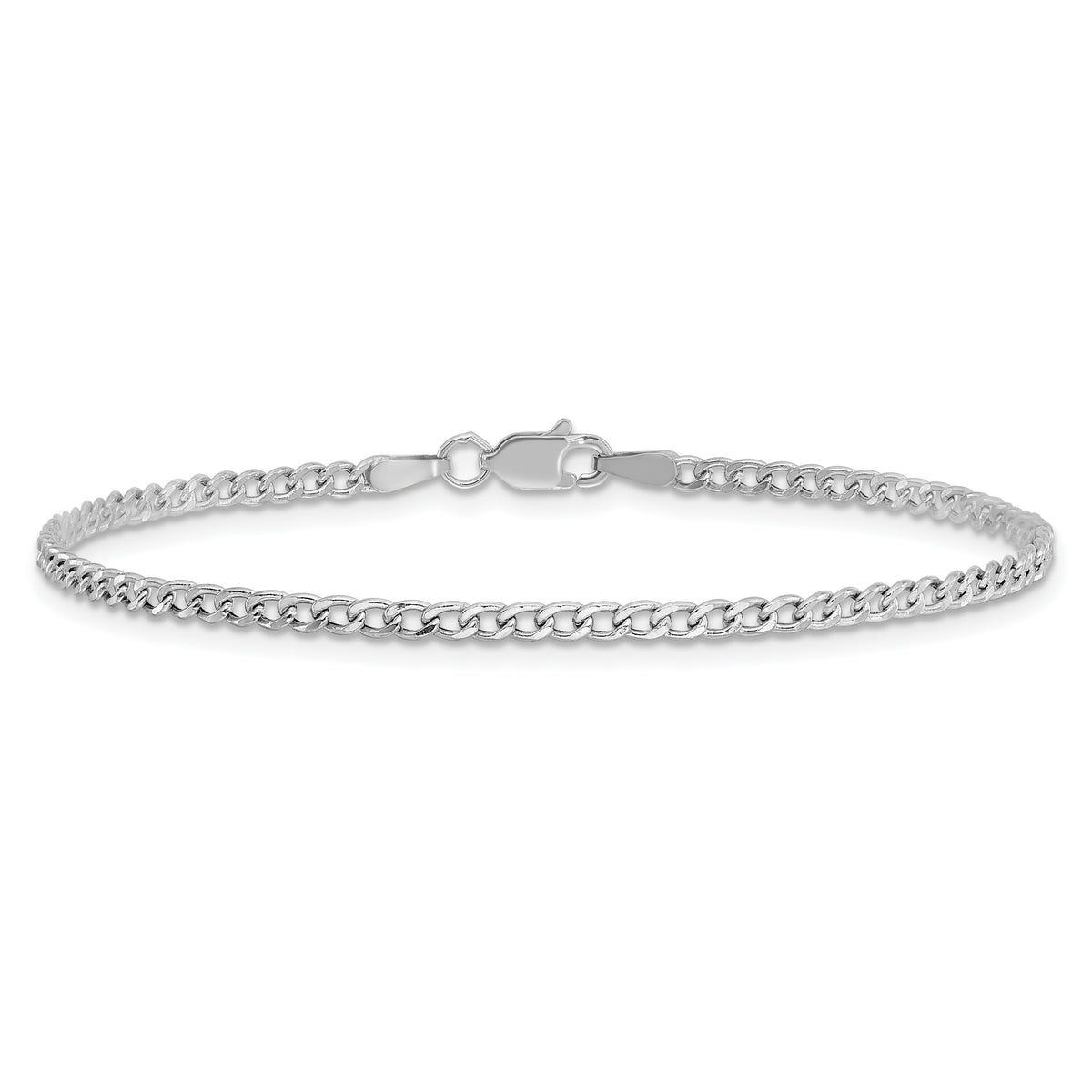 Gold (10K & 14K) Semi-Solid Curb Link Chain Anklet - 14k White Gold / 9 in / 2.5 mm