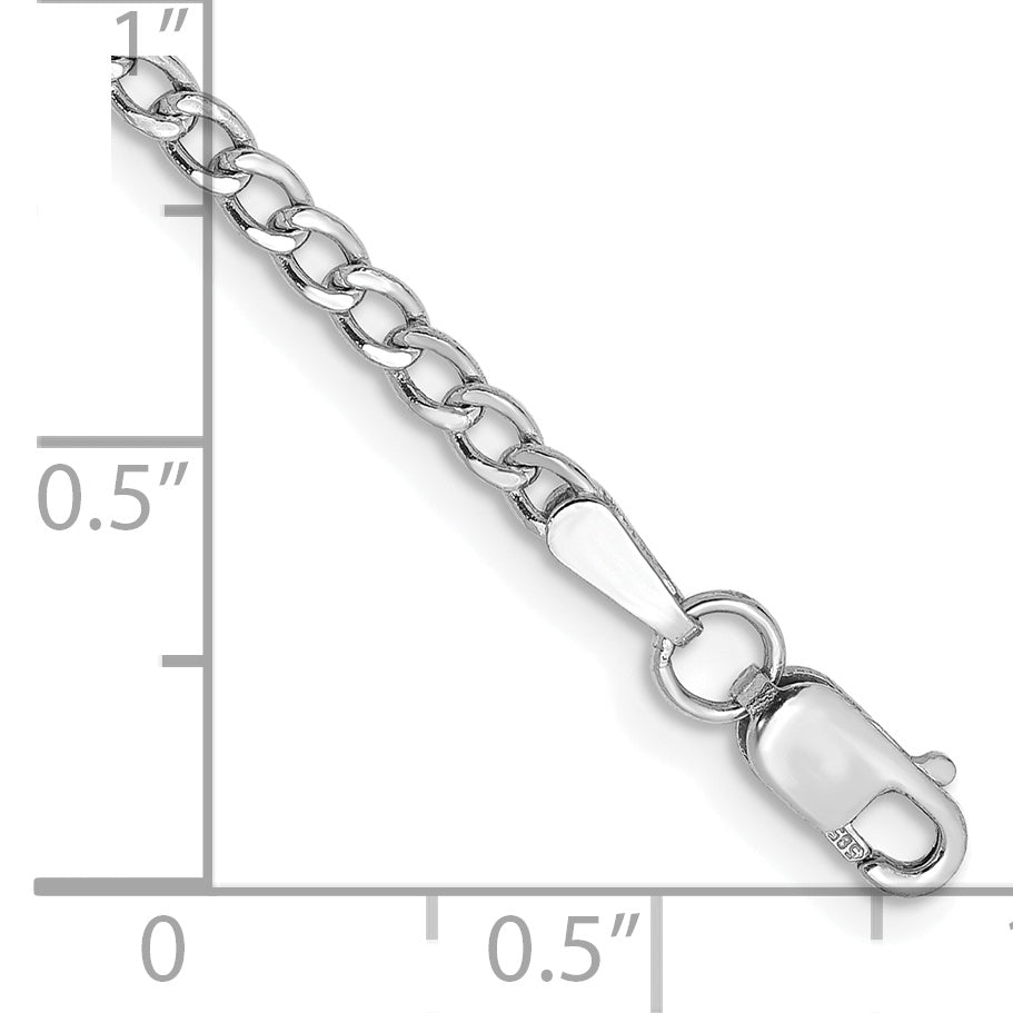 Gold (10K & 14K) Semi-Solid Curb Link Chain Anklet - 14k White Gold / 9 in / 2.5 mm