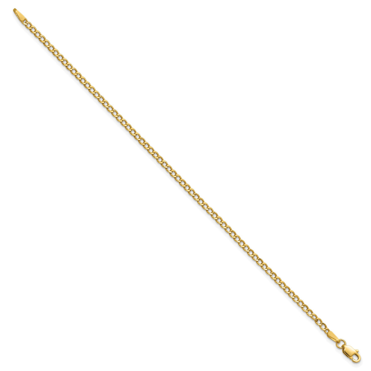 Gold (10K & 14K) Semi-Solid Curb Link Chain Anklet - 14k Yellow Gold / 9 in / 2.5 mm