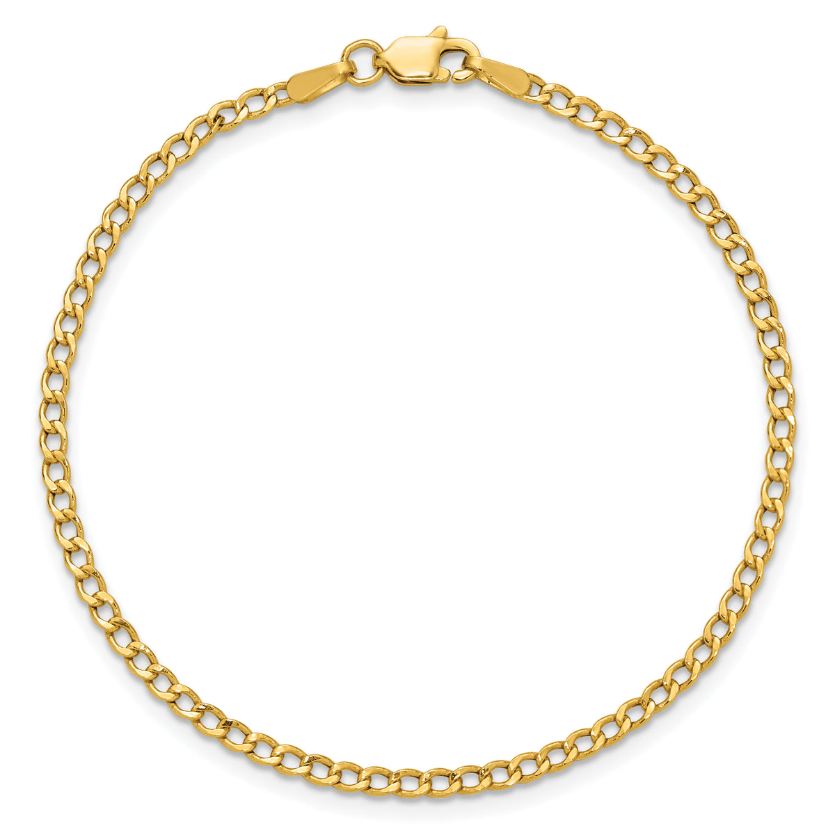 Gold (10K & 14K) Semi-Solid Curb Link Chain Anklet - 14k Yellow Gold / 9 in / 2.5 mm
