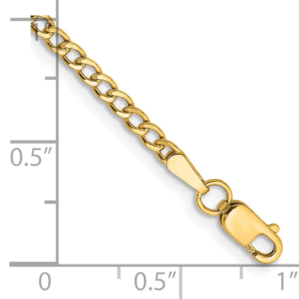 Gold (10K & 14K) Semi-Solid Curb Link Chain Anklet - 14k Yellow Gold / 9 in / 2.5 mm
