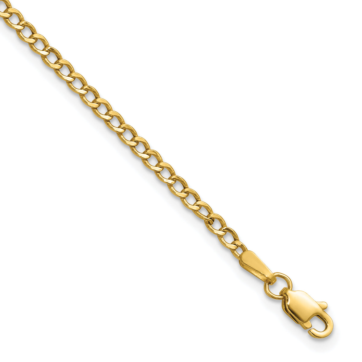 Gold (10K & 14K) Semi-Solid Curb Link Chain Anklet - 14k Yellow Gold / 9 in / 2.5 mm