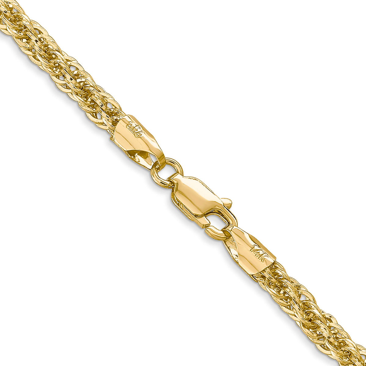 Gold (10K & 14K) Semi-Solid Diamond-Cut Rope Chain - 14k Yellow Gold / 16 in / 3.3 mm
