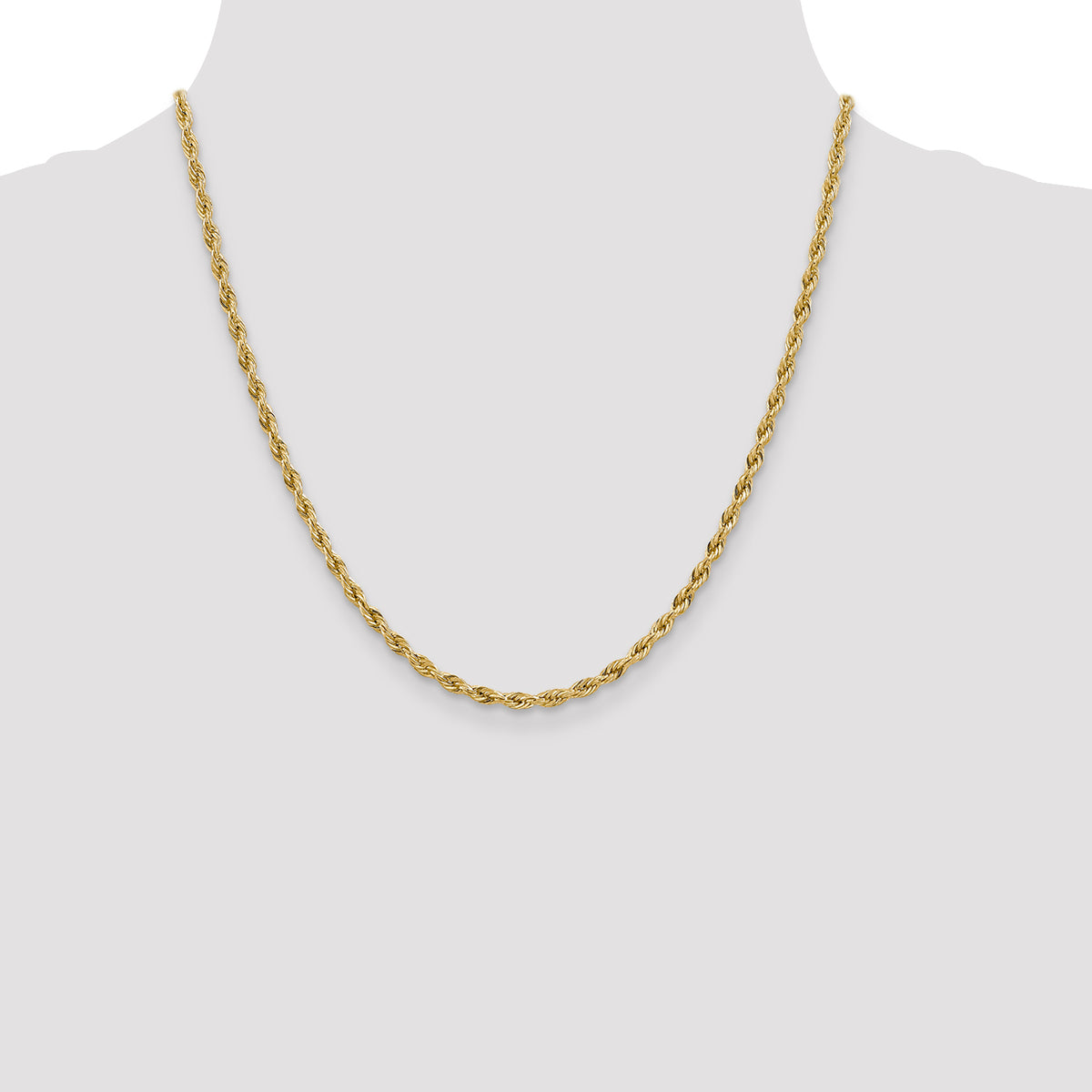 Gold (10K & 14K) Semi-Solid Rope Chain - 14k Yellow Gold / 20 in / 3 mm