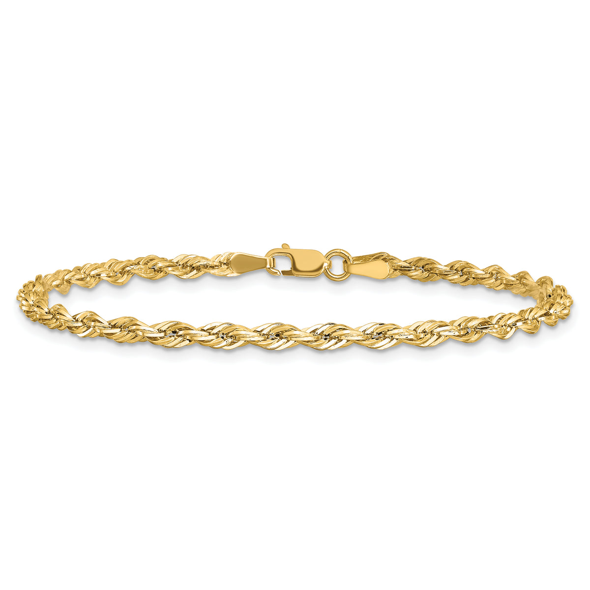 Gold (10K & 14K) Semi-Solid Rope Chain Bracelet - 14k Yellow Gold / 7 in / 3 mm