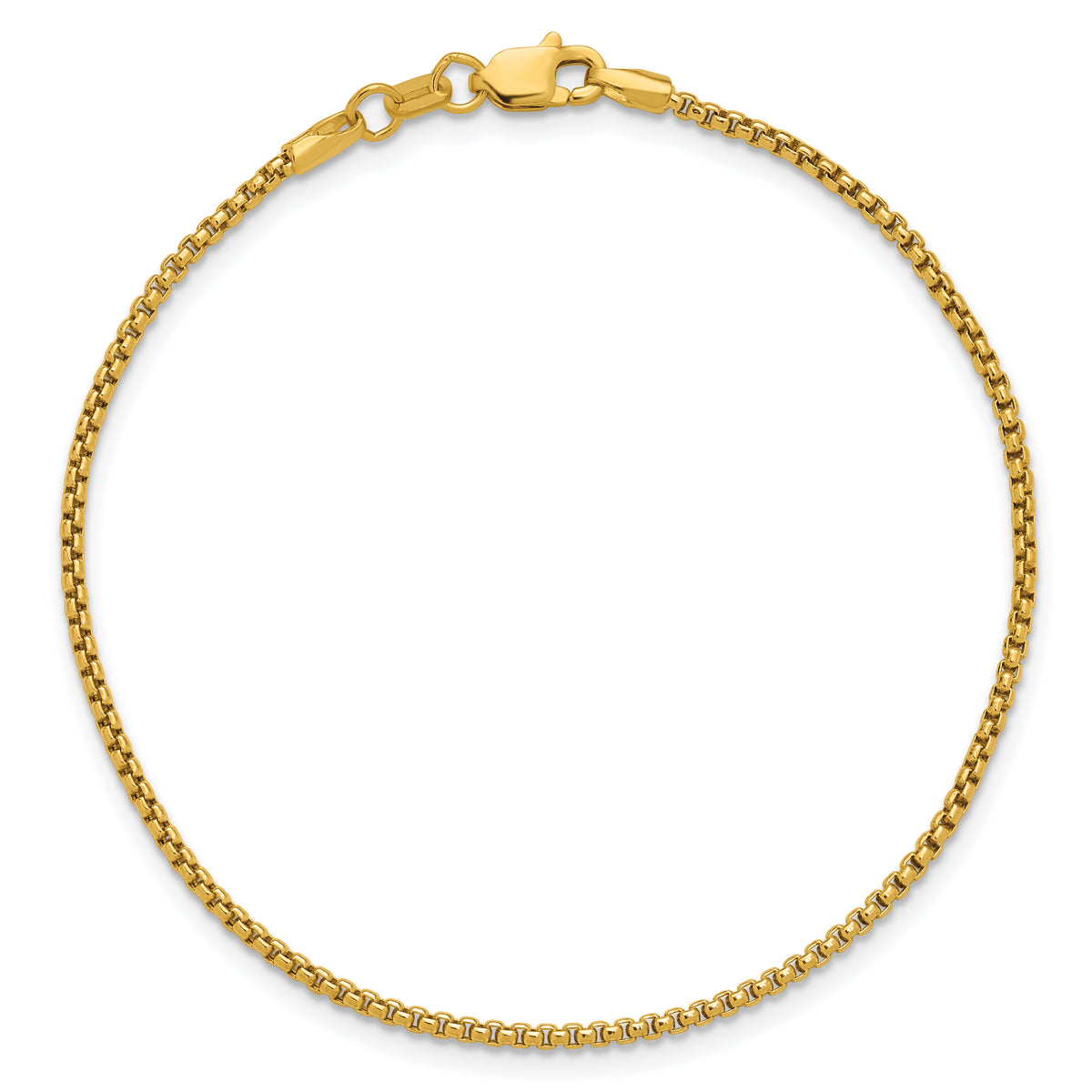 Gold (14K) Semi-Solid Round Box Chain Bracelet - 14k Yellow Gold / 7 in / 1.5 mm