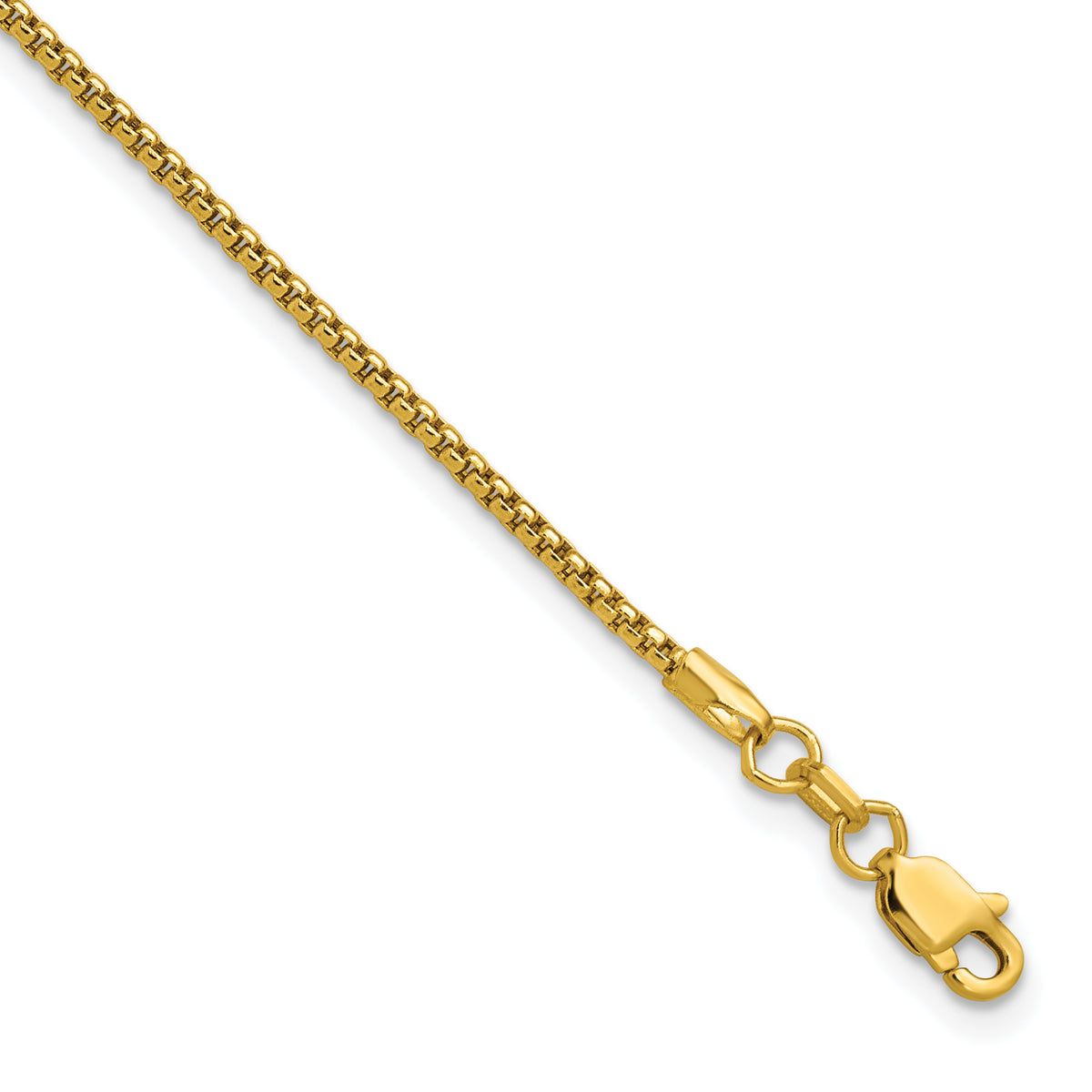 Gold (14K) Semi-Solid Round Box Chain Bracelet - 14k Yellow Gold / 7 in / 1.5 mm