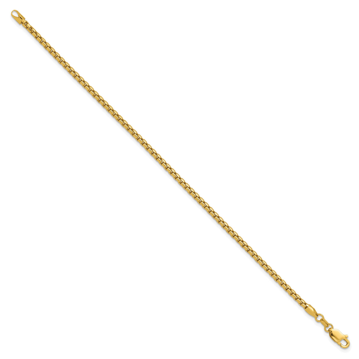 Gold (14K) Semi-Solid Round Box Chain Bracelet - 14k Yellow Gold / 7 in / 2.45 mm
