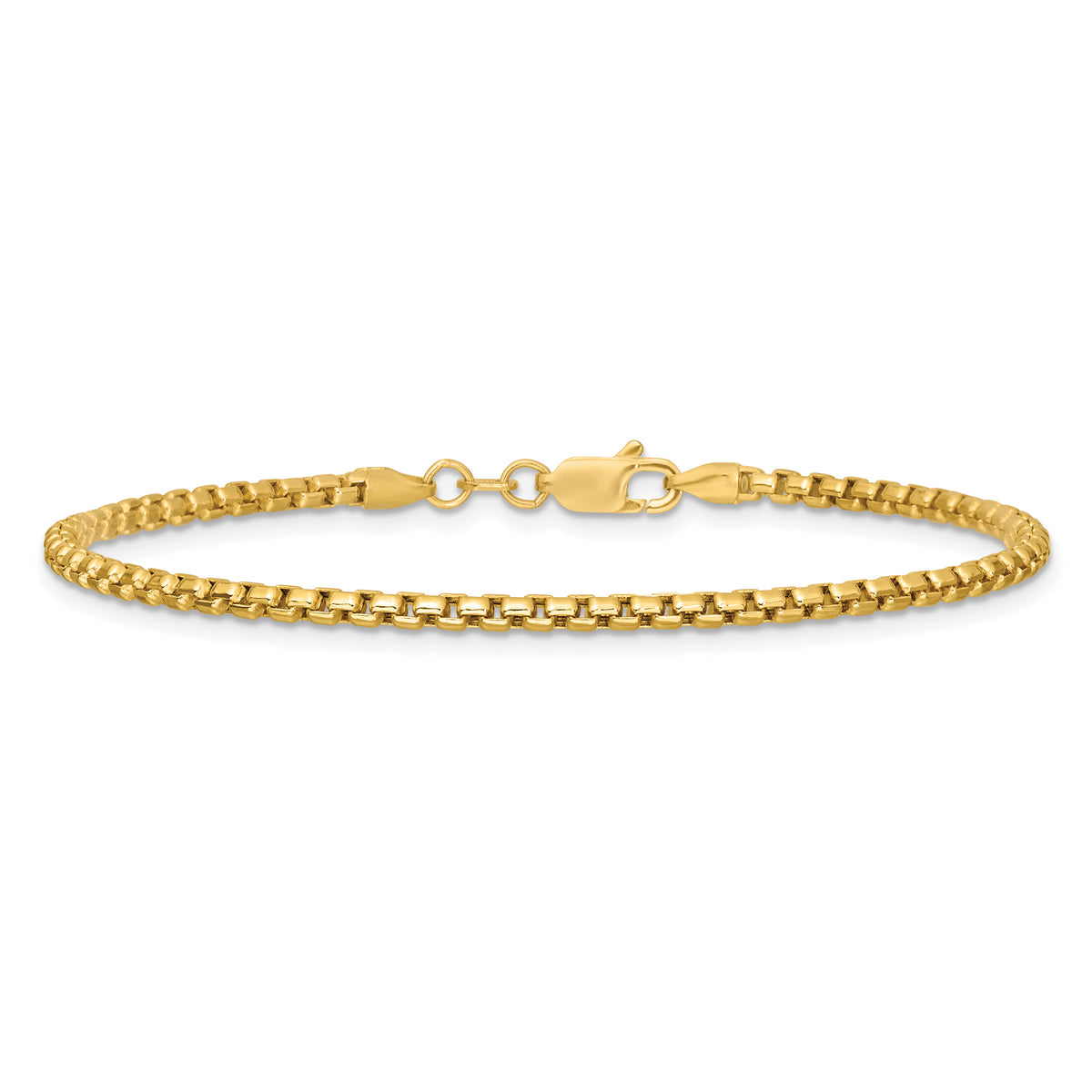 Gold (14K) Semi-Solid Round Box Chain Bracelet - 14k Yellow Gold / 7 in / 2.45 mm