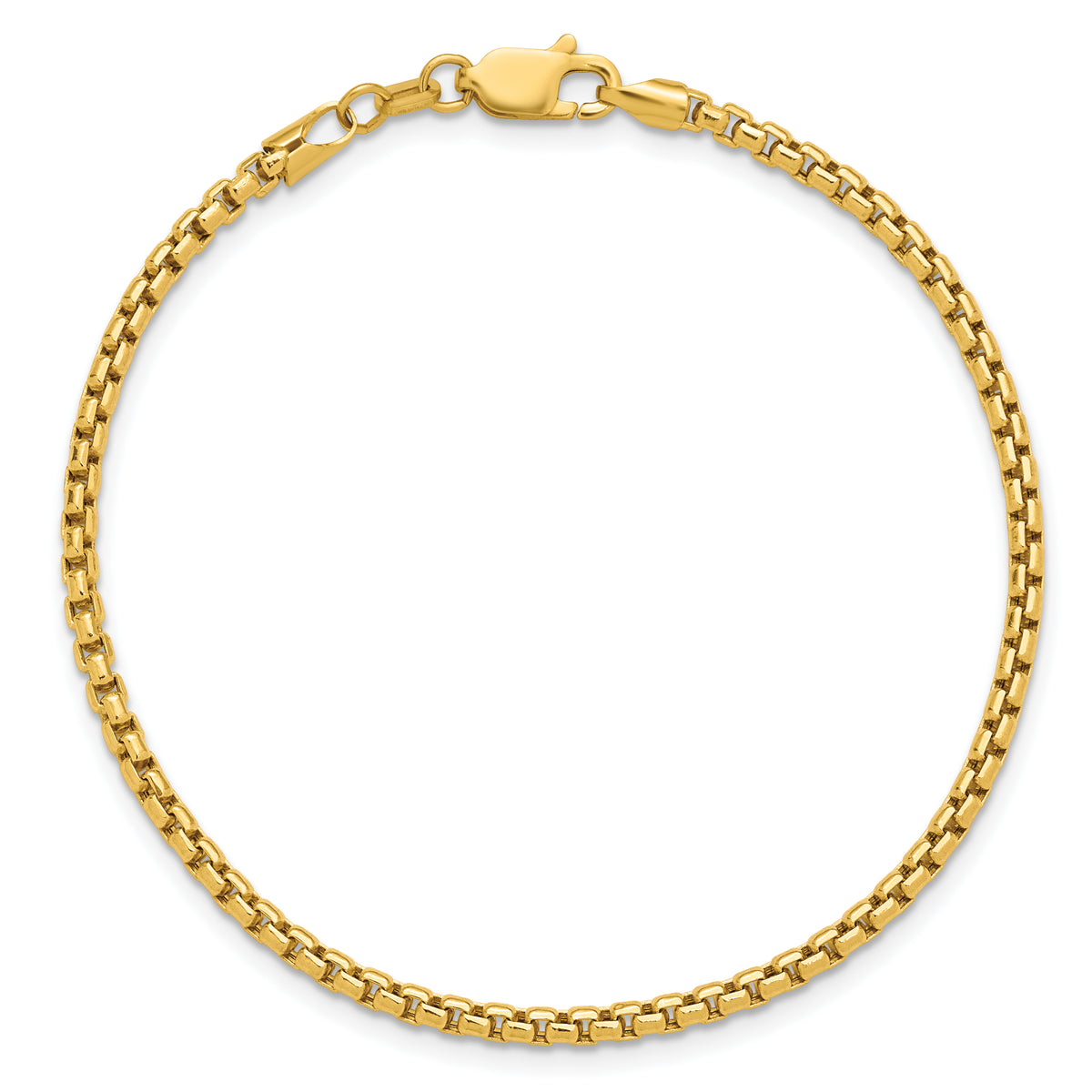 Gold (14K) Semi-Solid Round Box Chain Bracelet - 14k Yellow Gold / 7 in / 2.45 mm