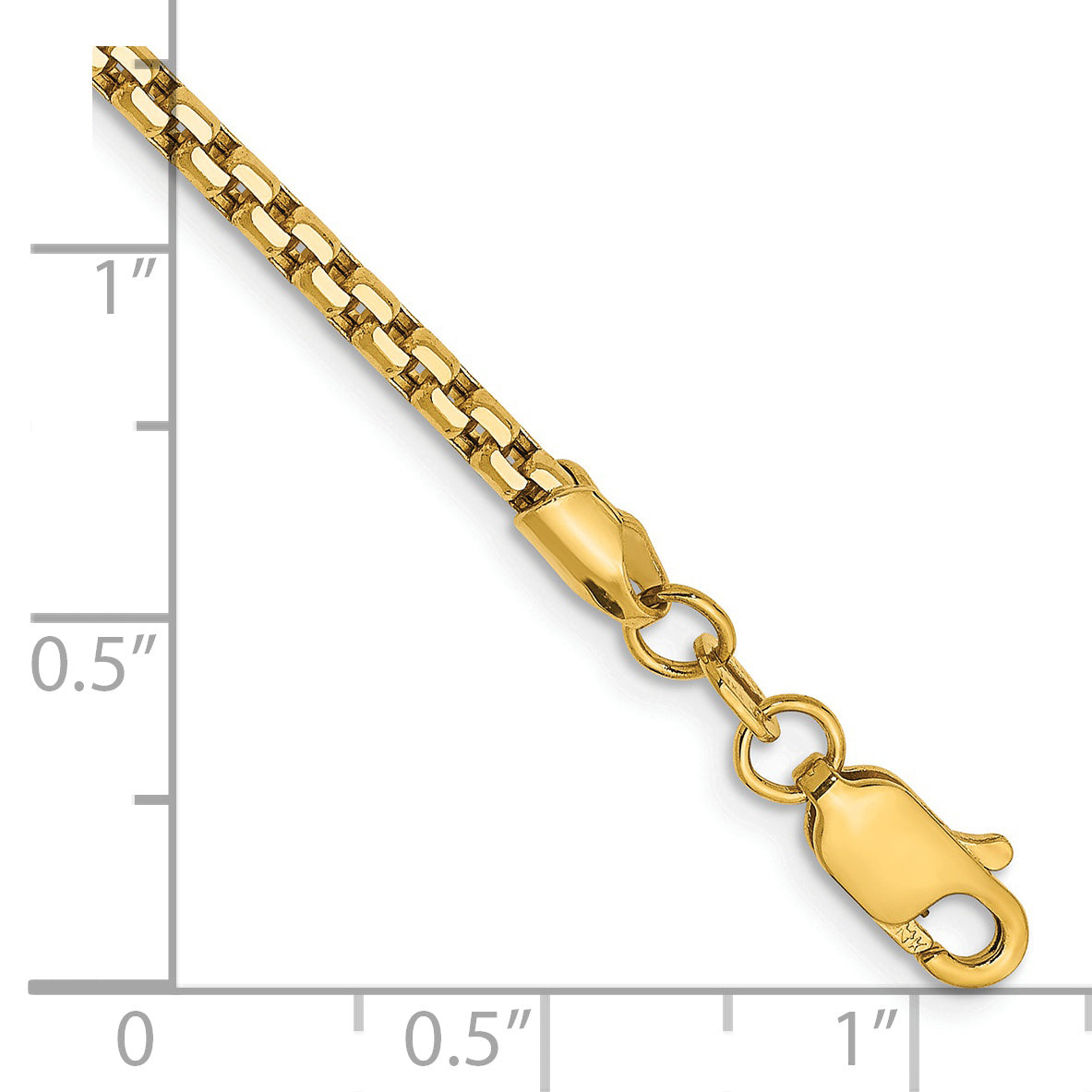 Gold (14K) Semi-Solid Round Box Chain Bracelet - 14k Yellow Gold / 7 in / 2.45 mm