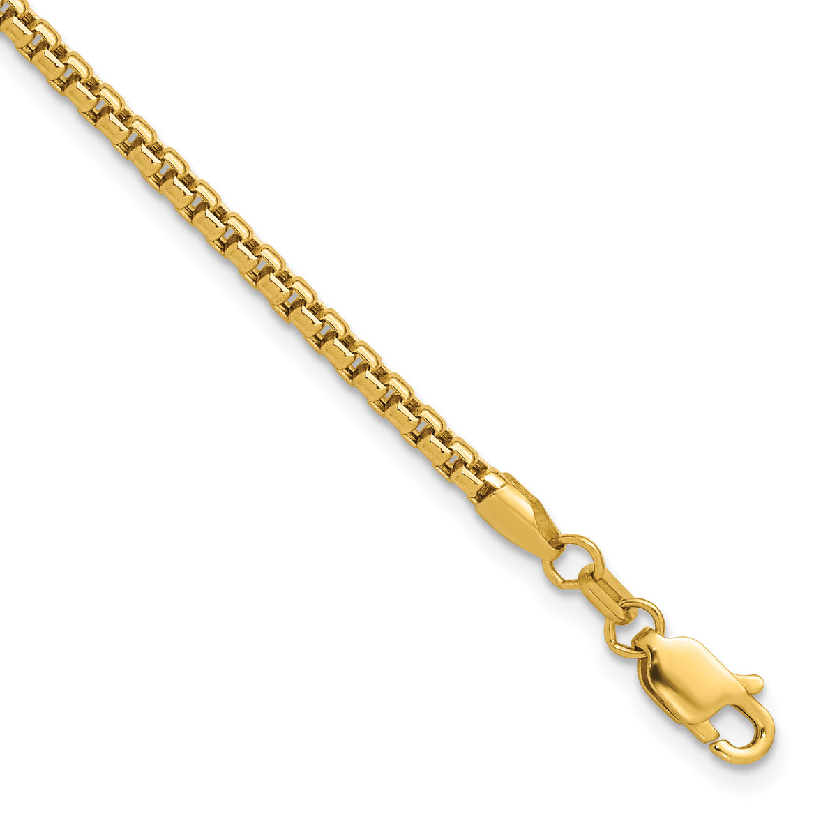 Gold (14K) Semi-Solid Round Box Chain Bracelet - 14k Yellow Gold / 7 in / 2.45 mm