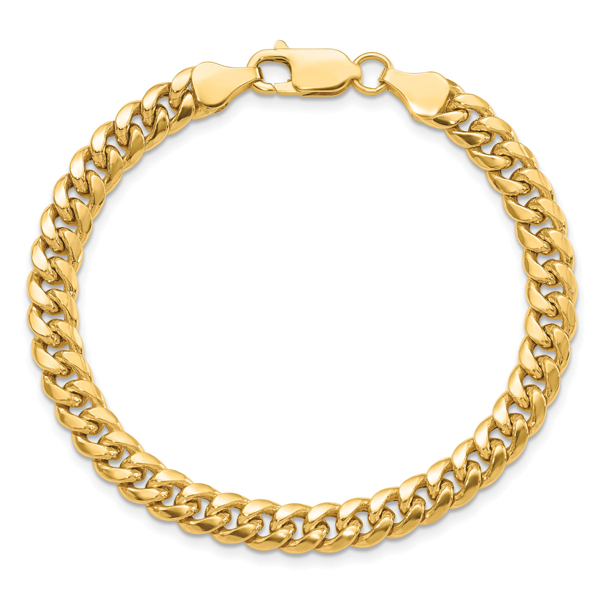 Gold (10K & 14K) Semi-Solid Miami Cuban Chain Bracelet - 14k Yellow Gold / 7 in / 6 mm
