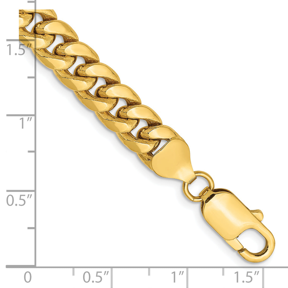 Gold (10K & 14K) Semi-Solid Miami Cuban Chain Bracelet - 14k Yellow Gold / 7 in / 7.3 mm
