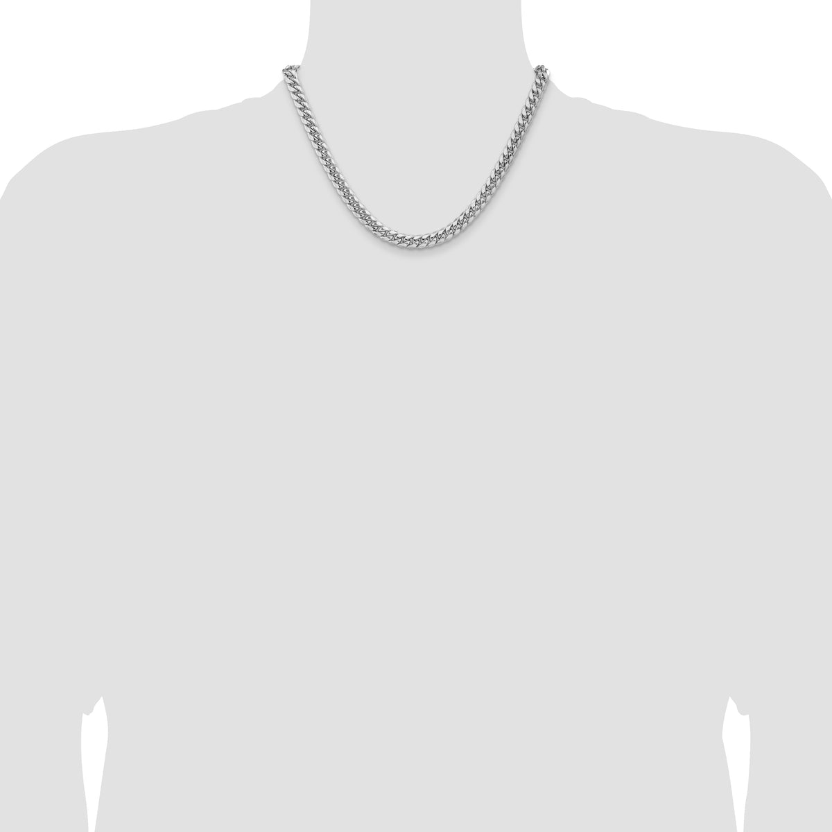 Gold (10K & 14K) Semi-Solid Miami Cuban Chain - 14k White Gold / 18 in / 7.3 mm