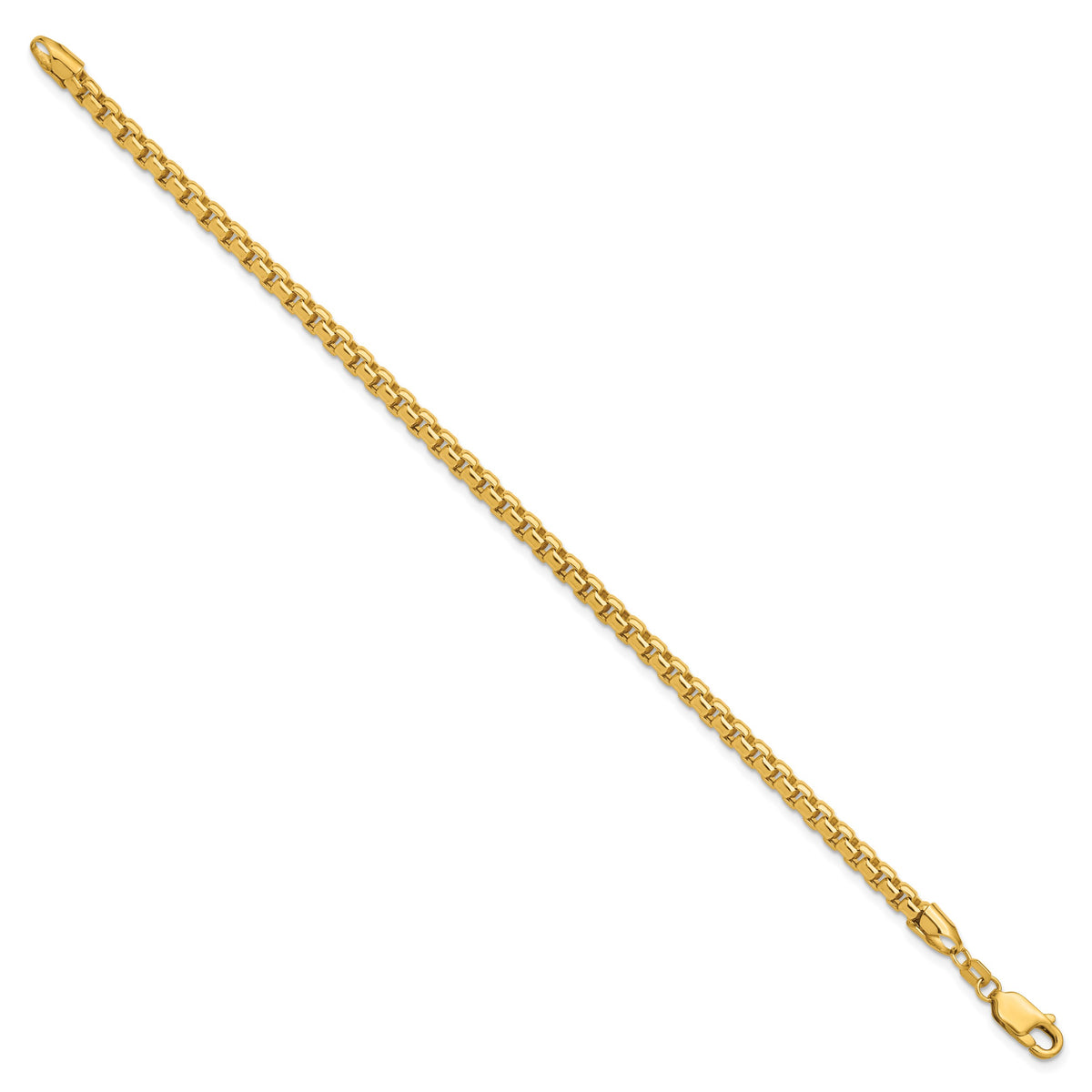 Gold (14K) Semi-Solid Round Box Chain Bracelet - 14k Yellow Gold / 7 in / 3.6 mm