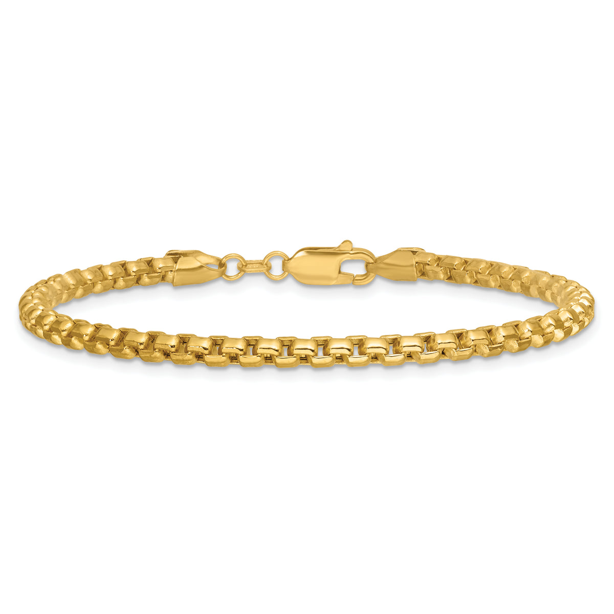 Gold (14K) Semi-Solid Round Box Chain Bracelet - 14k Yellow Gold / 7 in / 3.6 mm