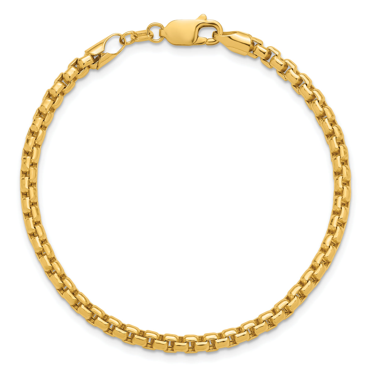 Gold (14K) Semi-Solid Round Box Chain Bracelet - 14k Yellow Gold / 7 in / 3.6 mm