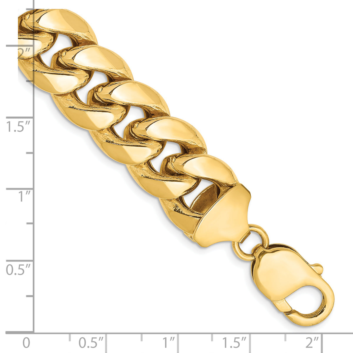 Gold (10K & 14K) Semi-Solid Miami Cuban Chain Bracelet - 14k Yellow Gold / 8 in / 13.2 mm
