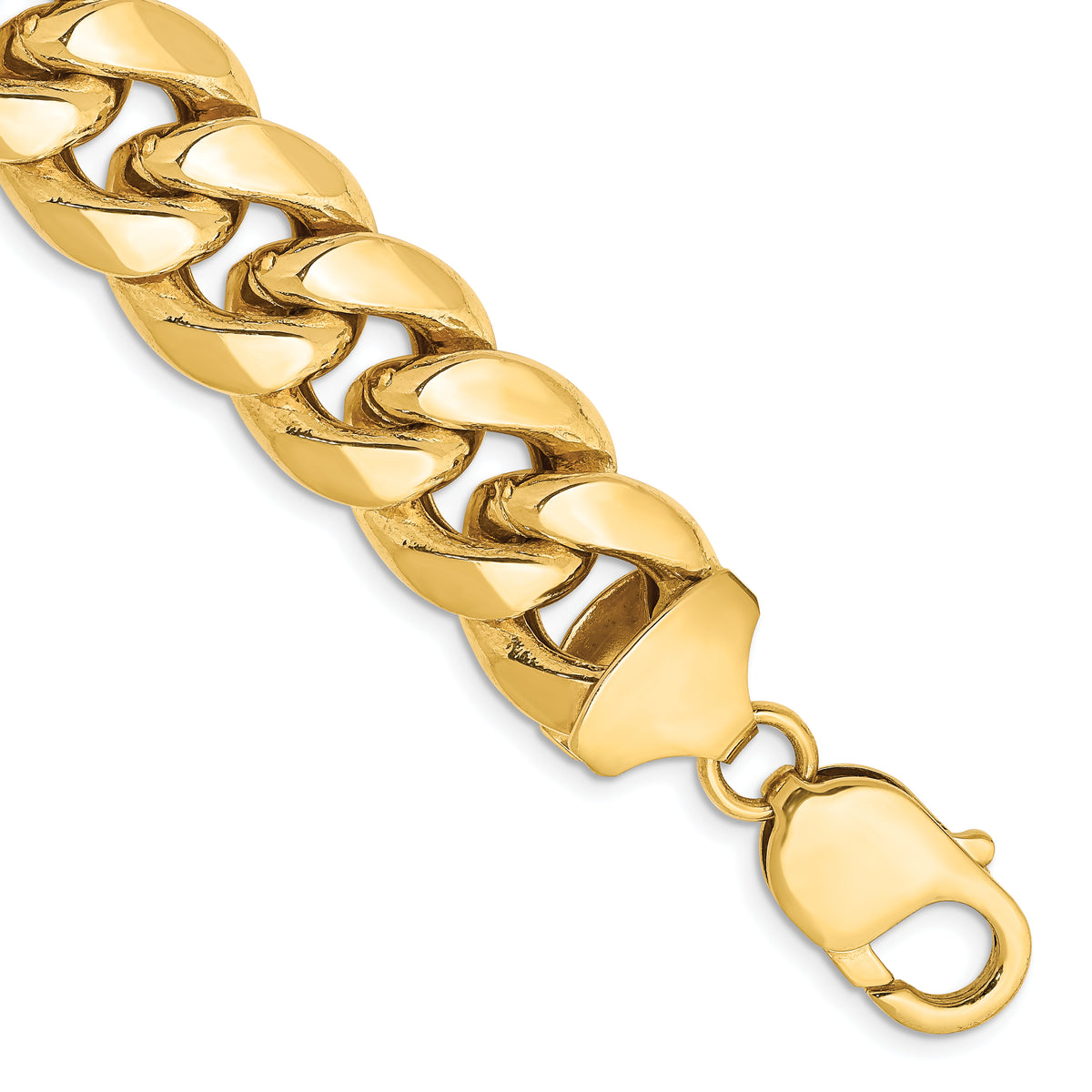 Gold (10K & 14K) Semi-Solid Miami Cuban Chain Bracelet - 14k Yellow Gold / 8 in / 13.2 mm