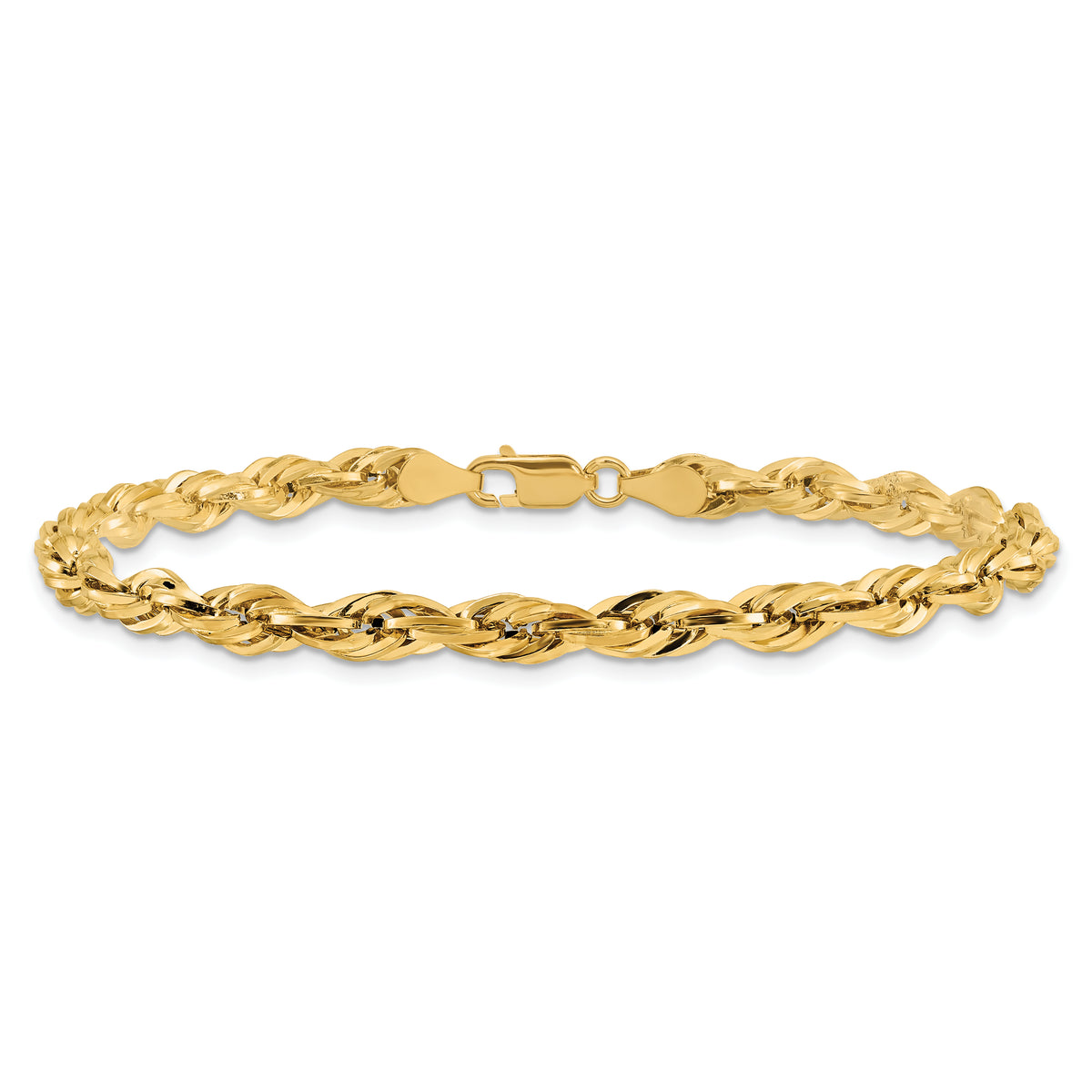 Gold (10K & 14K) Semi-Solid Rope Chain Bracelet - 14k Yellow Gold / 7 in / 4.75 mm