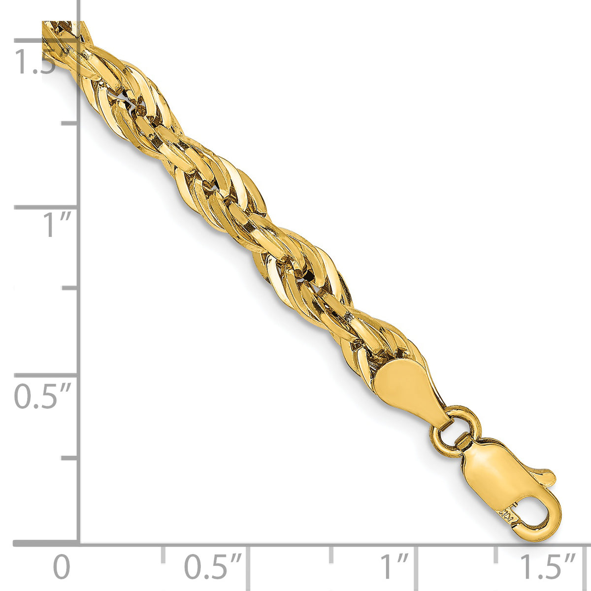 Gold (10K & 14K) Semi-Solid Rope Chain Bracelet - 14k Yellow Gold / 7 in / 4.75 mm