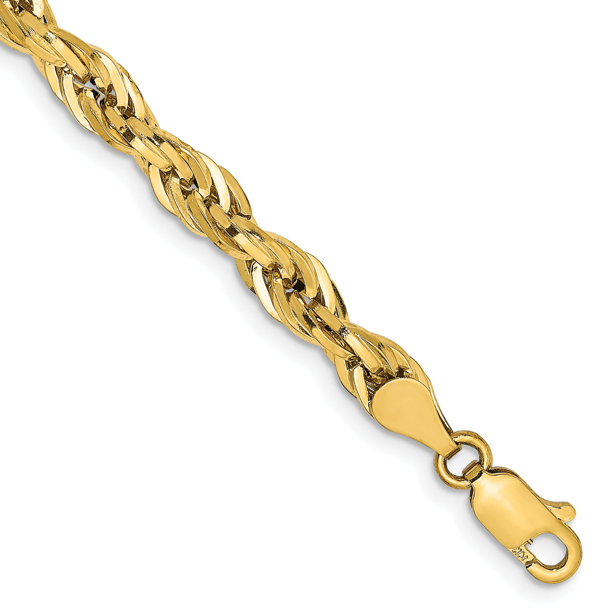 Gold (10K & 14K) Semi-Solid Rope Chain Bracelet - 14k Yellow Gold / 8 in / 4.75 mm