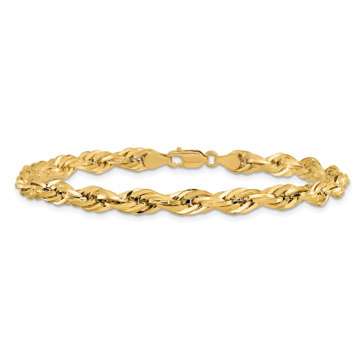 Gold (10K & 14K) Semi-Solid Rope Chain Bracelet - 14k Yellow Gold / 7 in / 5.4 mm