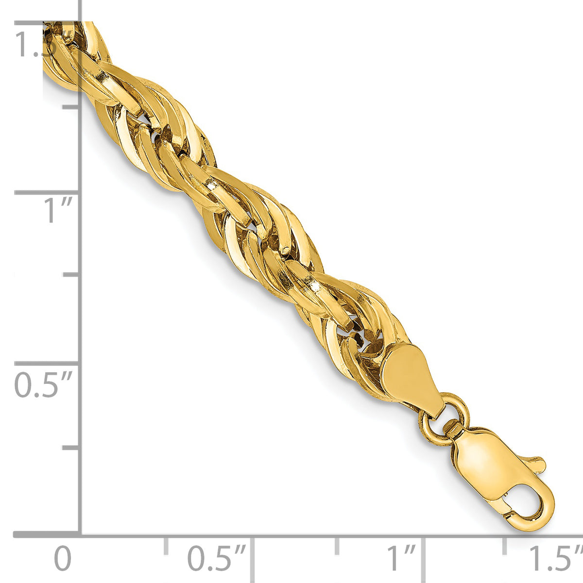 Gold (10K & 14K) Semi-Solid Rope Chain Bracelet - 14k Yellow Gold / 7 in / 5.4 mm