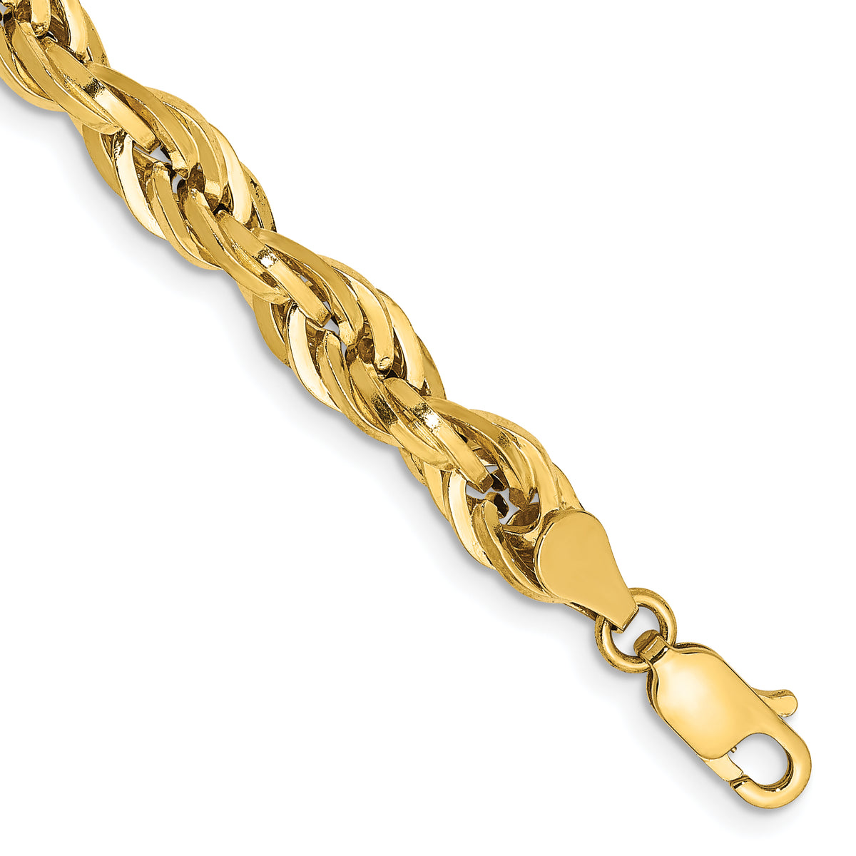 Gold (10K & 14K) Semi-Solid Rope Chain Bracelet - 14k Yellow Gold / 7 in / 5.4 mm