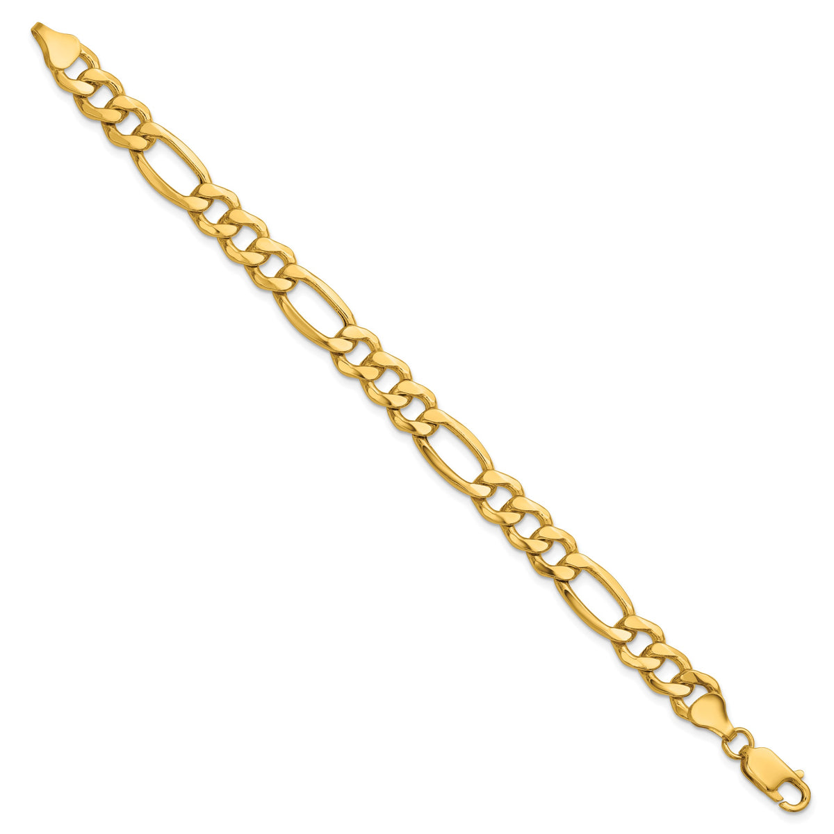 Gold (10K & 14K) Semi-Solid Figaro Chain Bracelet - 14k Yellow Gold / 7 in / 8.5 mm